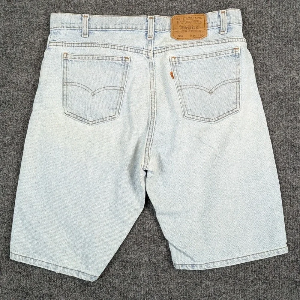 Vintage Levis 550 Relaxed Fit Denim Shorts Light Wash Orange Tab Mens 34 Blue